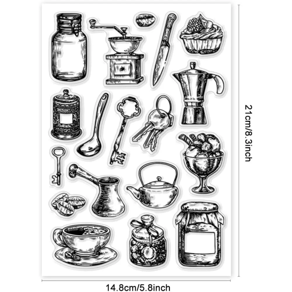 Clear Stamps Kitchen Tools Cups Pot Keys Cook Jars Film Frame Transparent Silicone Stamp Seals for Card Making