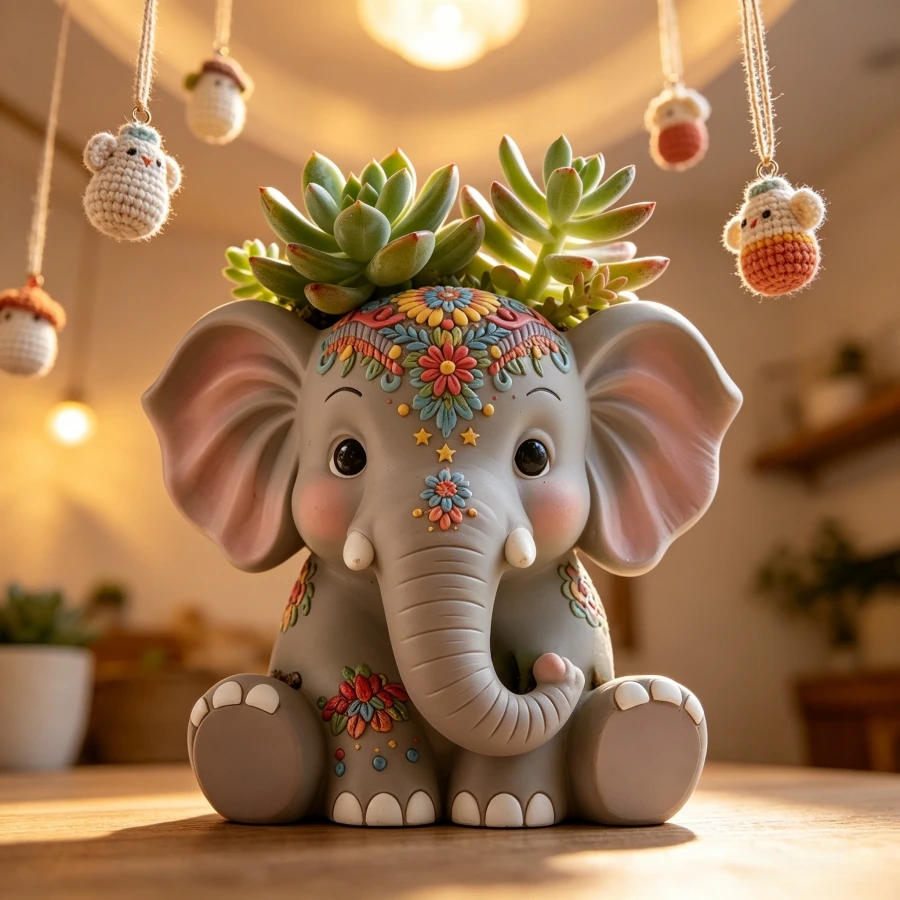 Squatting elephant succulent plant flowerpot resin silicone mold flower relief elephant storage box candle cup gypsum molds
