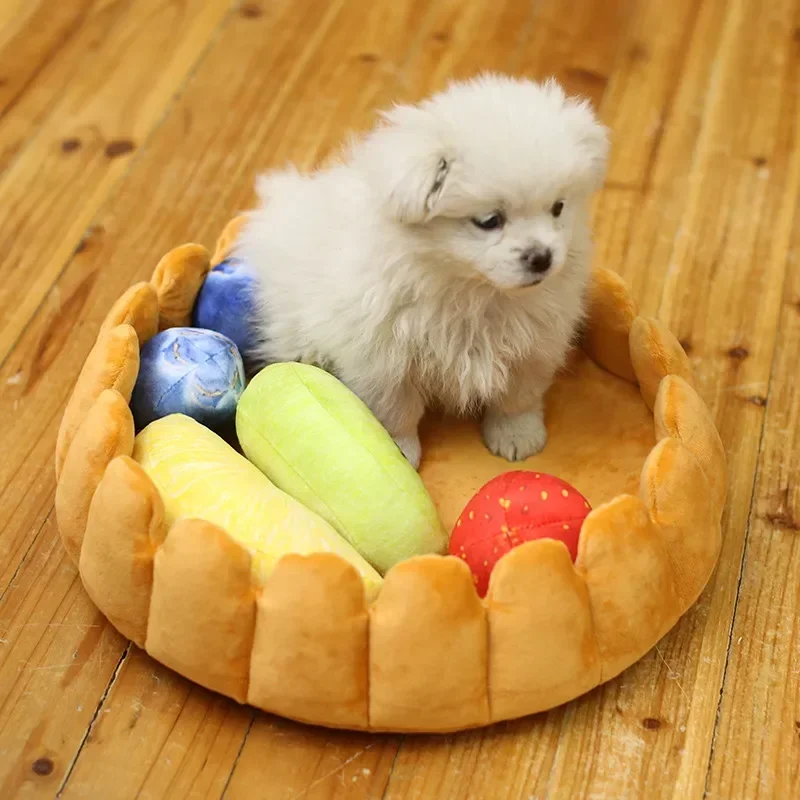 Fruit Tart Cute Dog Cat Bed Cotton Cake Roll Shaped Pet Basket for Cats Funny Kitten Washable Sleep Cave Nest Warm Cozy Cushion