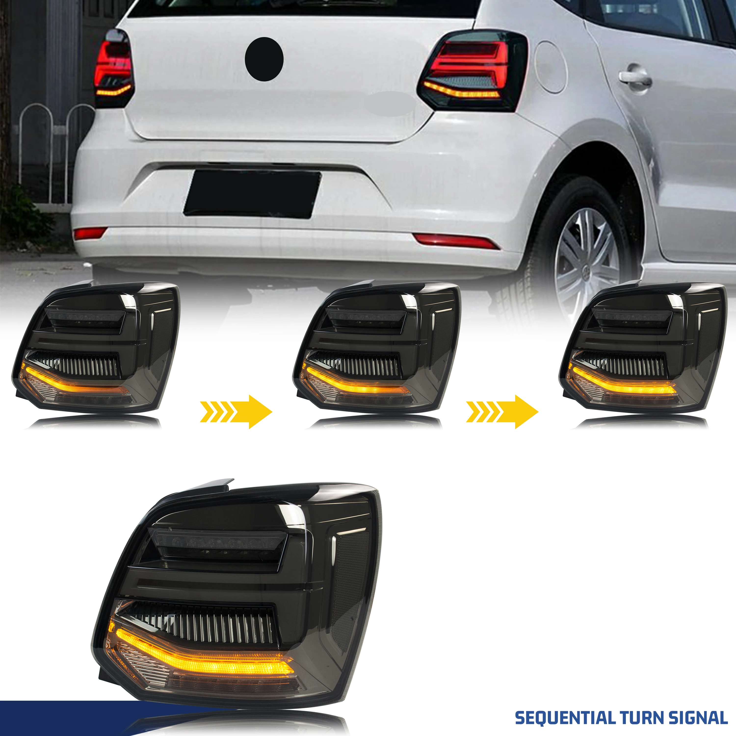 Światła tylne LED do Volkswagen VW Polo 6R 6C Gti 2011-2021 Dynamiczna animacja Sekwencyjne tylne lampy kierunkowskazów