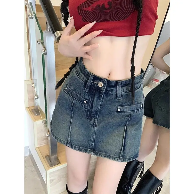 

Sexy hot girl denim skirt that makes you look taller and slimmer2025New summer thin bodycon short skirt with anti-exposure desig