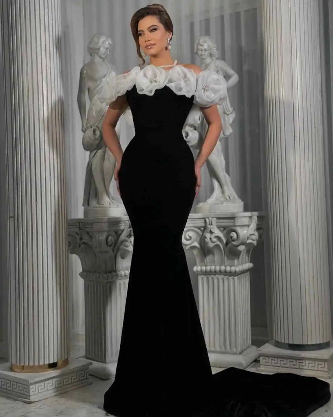 فساتين سهرة أنيقة حورية البحر بدون أكمام مع 3D الأزهار عارية الذراعين ثوب المحكمة فساتين الحفلات Vestido De Noite مخصصة