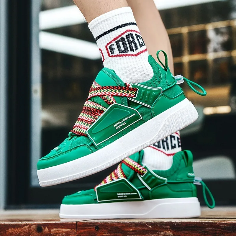 Men Sneakers Casual Fashion Leather Fabric Breathable Height Increased Platform Shoes Trend Cool Easy Matching Board Shoes