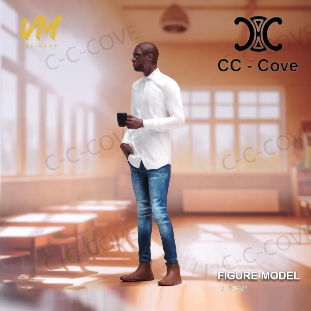 Miniaturas pintadas 1/18 1/24 1/43 1/64 1/87 um homem negro segurando uma xícara de café figura modelo brinquedos vista decoração