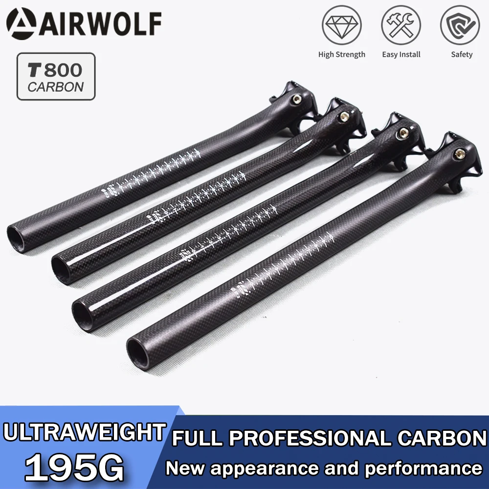 

AIRWOLF Carbon Bike Seatpost Diameter 27.2 30.8 31.6 mm Length 350 400 mm Road/Mountain Bicycle Seatpost 3K Mtb Seat Post