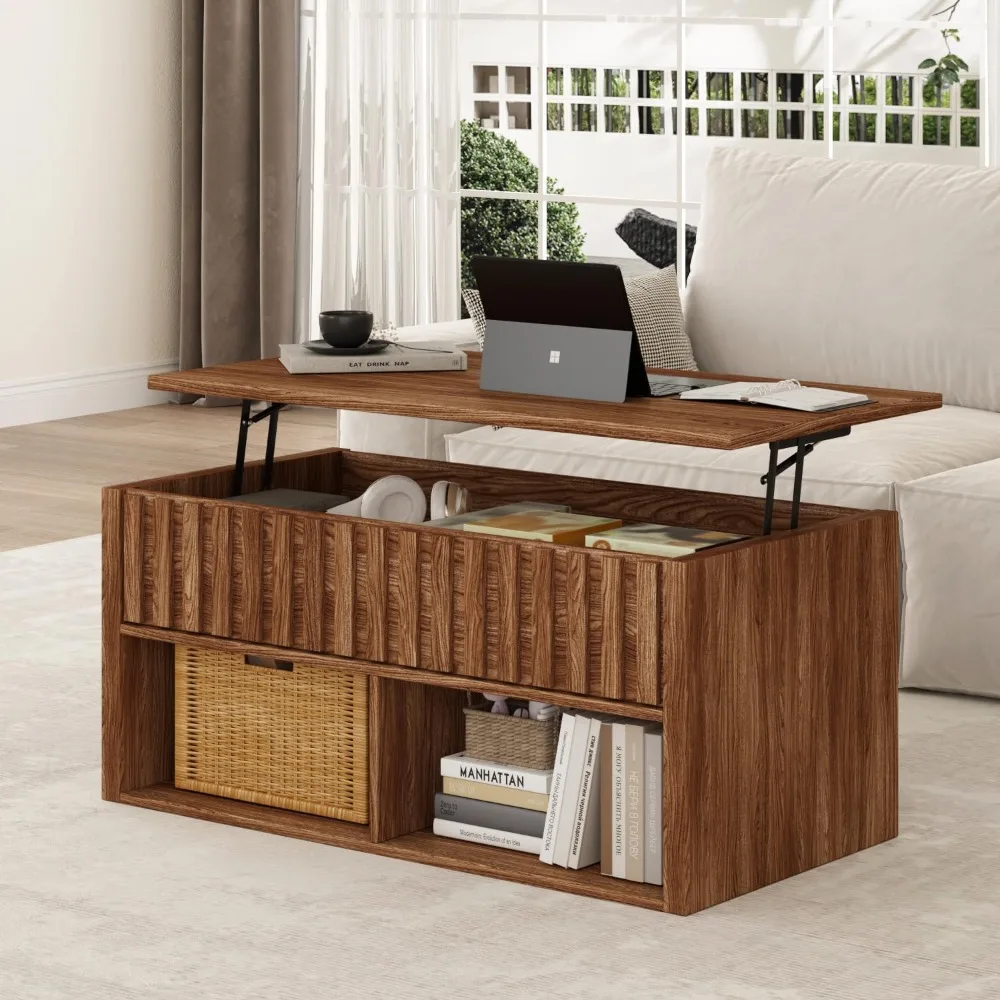 

Lift Top Coffee Table with Storage, Fluted Coffee Table for Living Room, Home Small Space and Office, Wood Dining Table, 39.5",