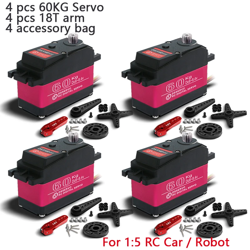 Verbeterde 4 Stuks Dsservo 1/5 60Kg Hoge Koppel Digitale Servo Geschikt Voor Afstandsbediening Auto Steering Robot rm 12 V/24 V