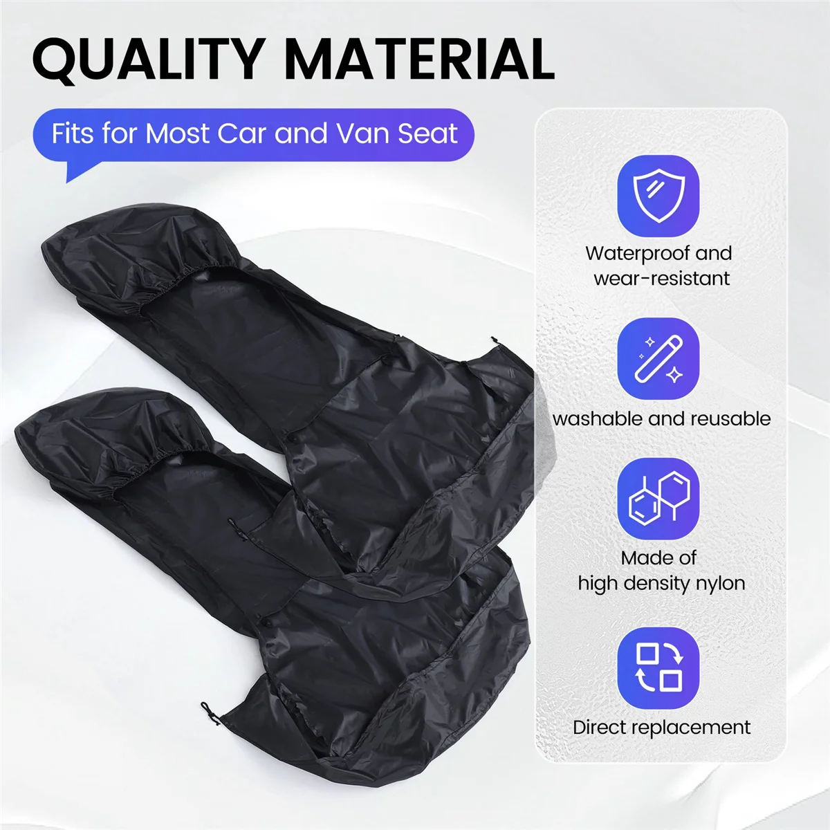 T61C_2 x Universal Waterproof Nylon Front Car Van Seat Covers Black