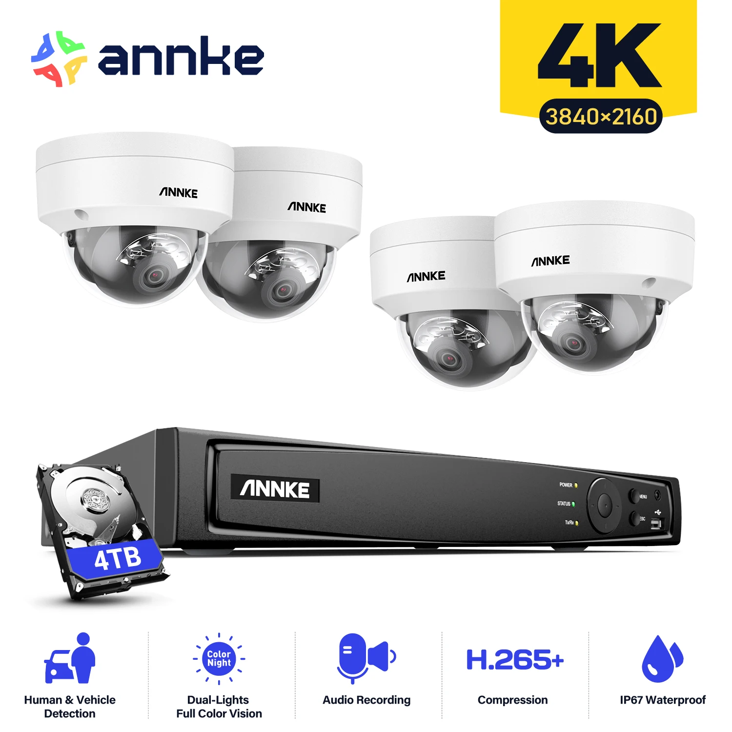 

ANNKE 8CH 4K Ultra HD POE Network Video Security System 8MP H.265+ NVR With 4pcs 8MP Weatherproof IP Camera CCTV Security Kit