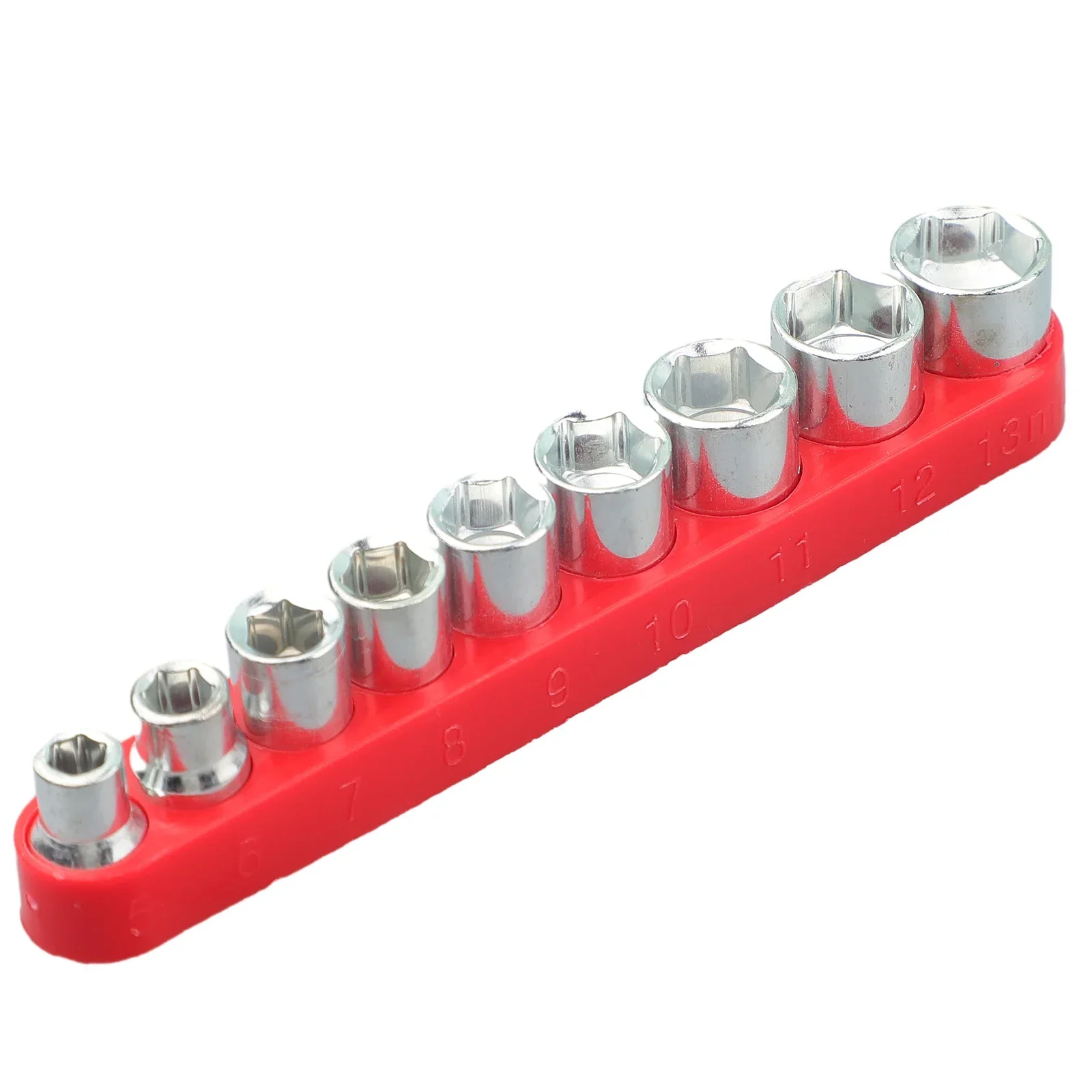 9 Pcs Hex Sockets 1/4 Inch Drive 5-13mm Hex-Bits Metric Sockets Wrench Head Nut Set With Red Base Power Drill Hand Removal-Tools