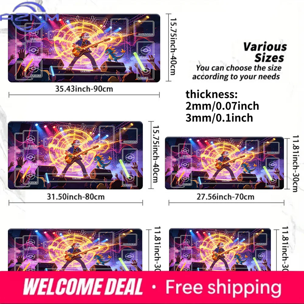 Anime Rock Star Guitar Pokemon TCG Playmat Large Extended Gaming Mouse Pad Desk Mat