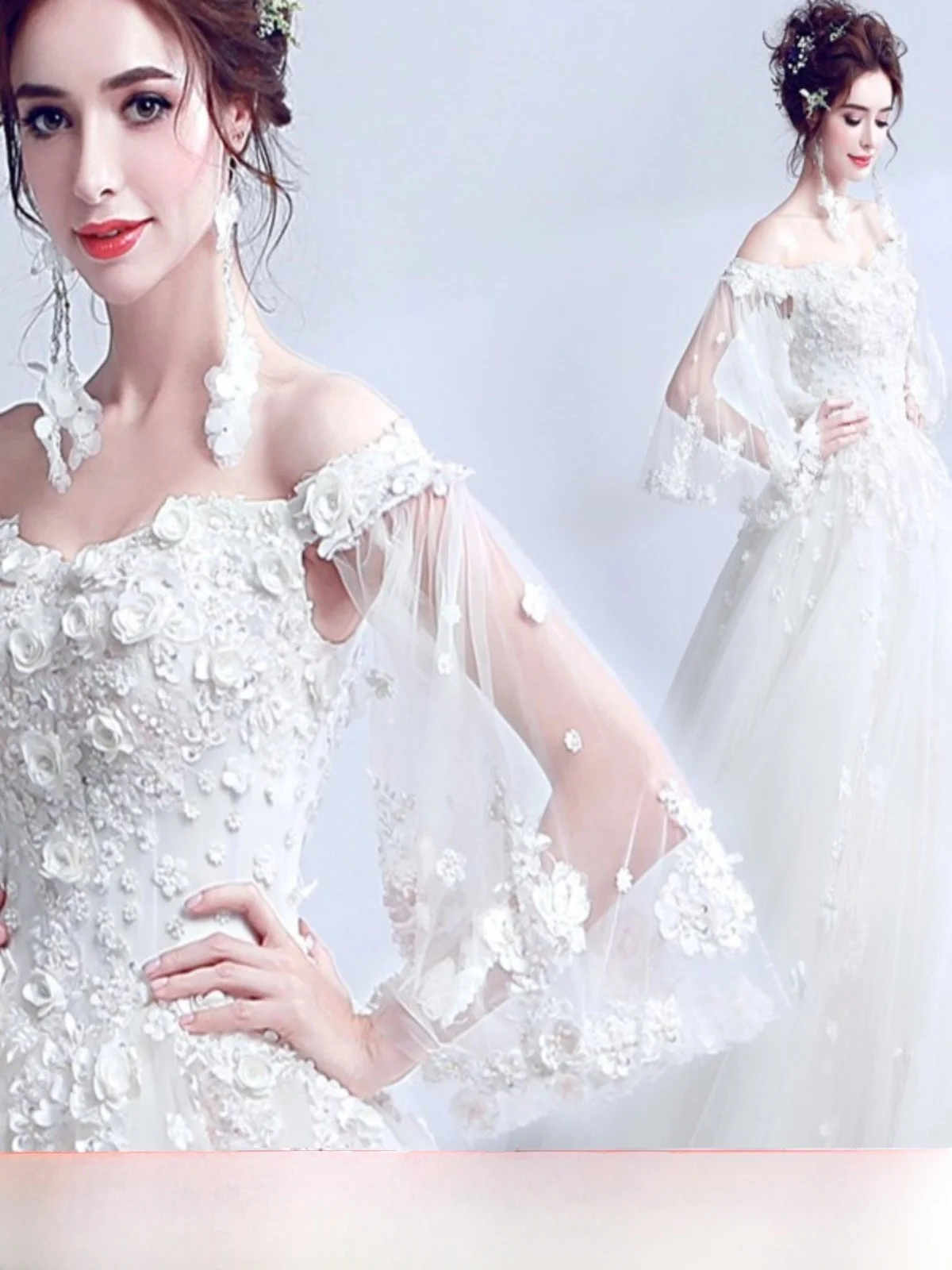 

Свадебное платье Angel Winter с длинными рукавами, модное, с вышивкой цветов, со средней талией, бальное платье для невесты