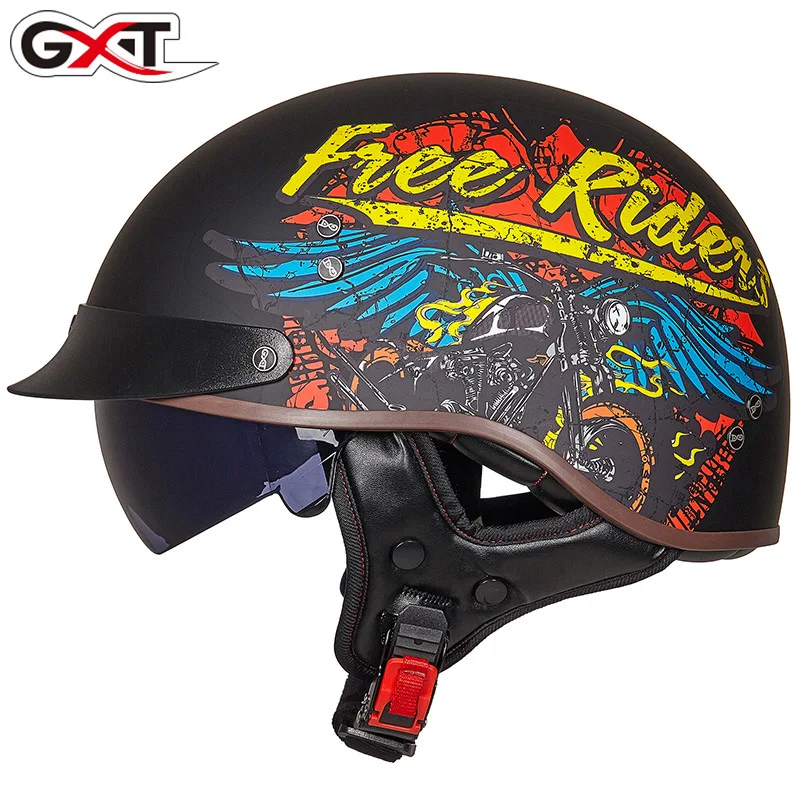 Genuine GXT ABS Shell Vintage Fiberglass Half Face Motorcycle Helmet Chopper Retro Scooter Motorbike Riding Cascos Para Moto DOT