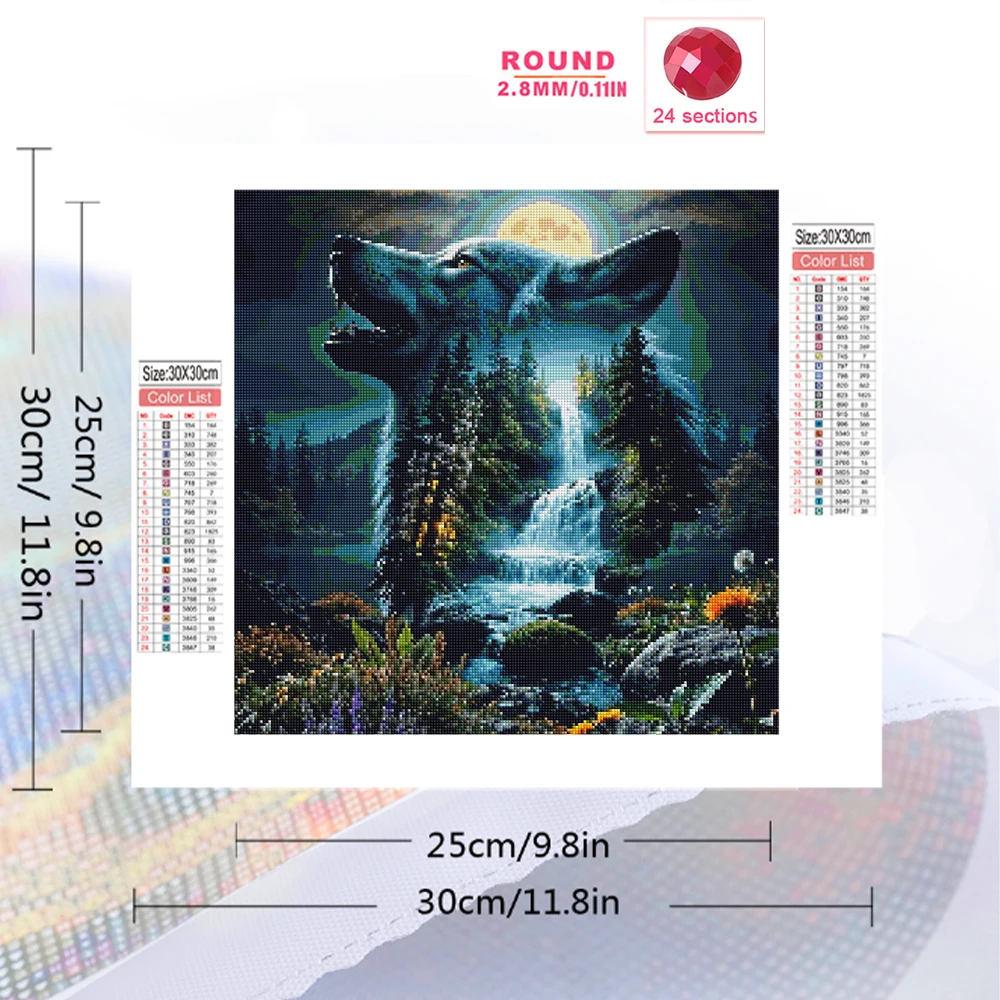 Evershine Waterfall DIY Diamond Mosaic Landscape Painting Wolf Suitable for Beginners Embroidery Dog Craft Kit Handmade Hobby