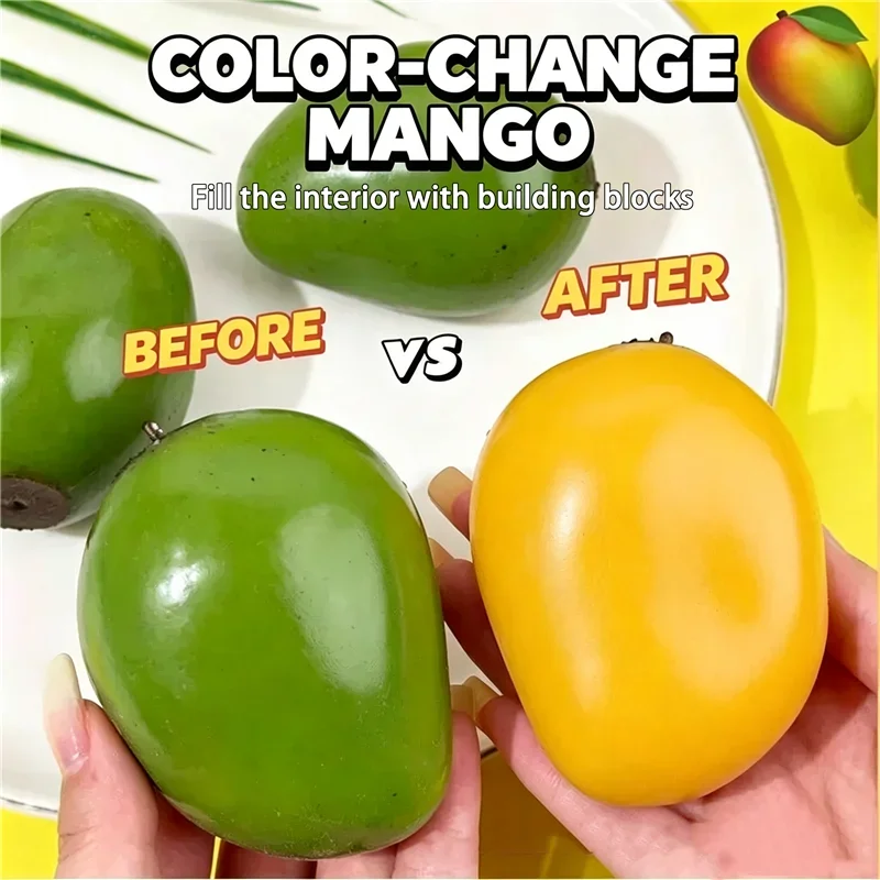 Color Changing Mango Squishy Fidget Toy, Soft ASMR Sensory Squeeze Ball, Anti-Anxiety Stress Relief Fidget Toy for Adults NEW