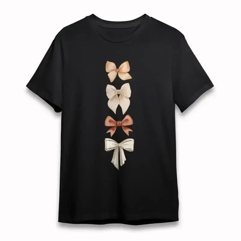 Women'S All Season Classic T Shirt Soft Bow Ties In Beige And Coral Design