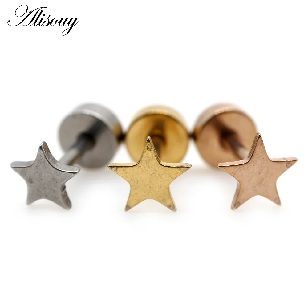 Alisouy 2 Pieces Women Star Style Stainless Steel Ear Studs Tragus Earrings Cartilage Helix Ear Bone Nail Stud Earrings