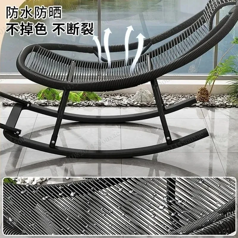 Widened Rattan Rocking Recliner Chair Rainbow Appearance Leisure Rocking Seat For Living Room Indoor & Garden Outdoor Relax Use