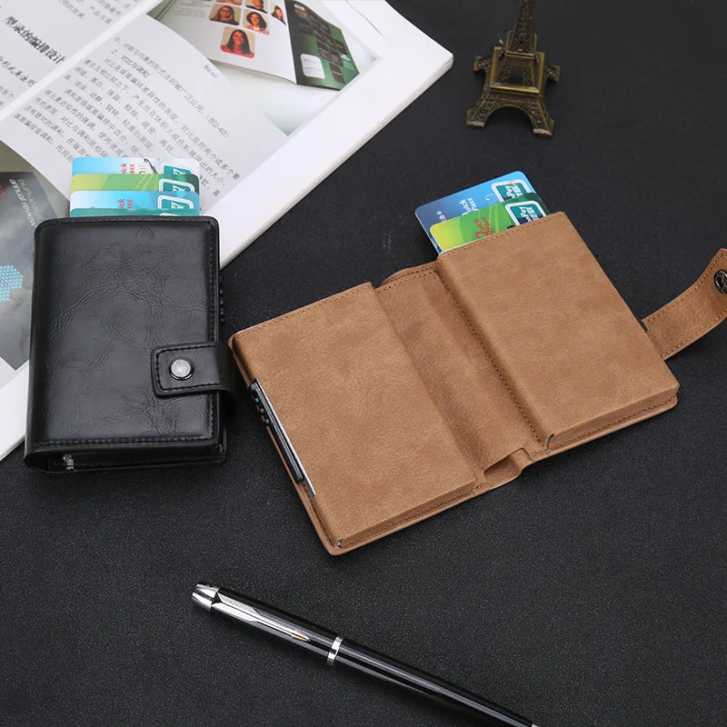 Business Fashion Dual-Card Box Wallet Anti-EMI RFID Card Holder Business Card Holder Anti-Theft Money Clip Credit Card Holder