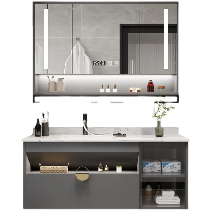 

Легкий роскошный шкаф для ванной комнаты из каменной плиты, сочетание современного минимализма