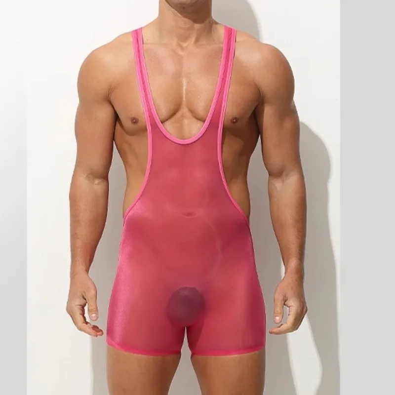 Transparent Men's Shapewear Sexy Bodysuits Ice Silk Flat Underwear Panties Ultra-thin Tight Fitting I-Vest Breathable Bottoms