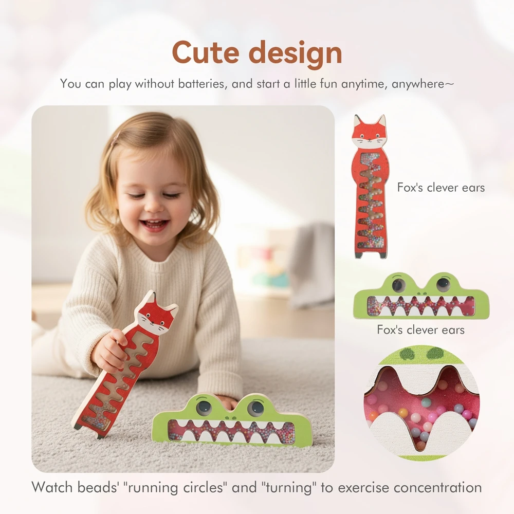 Baby Wooden Rain Sound Pipe Simulation Rain Sound Wooden Toy Cartoon Fox, Crocodile, Rain Sound Toy Relaxing Music Toy Baby Gift