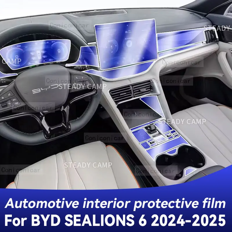 For BYD Sealions 6 2024 2025 Car Multimedia screen Center Gear Panel TPU Automotive Interior Protective Film