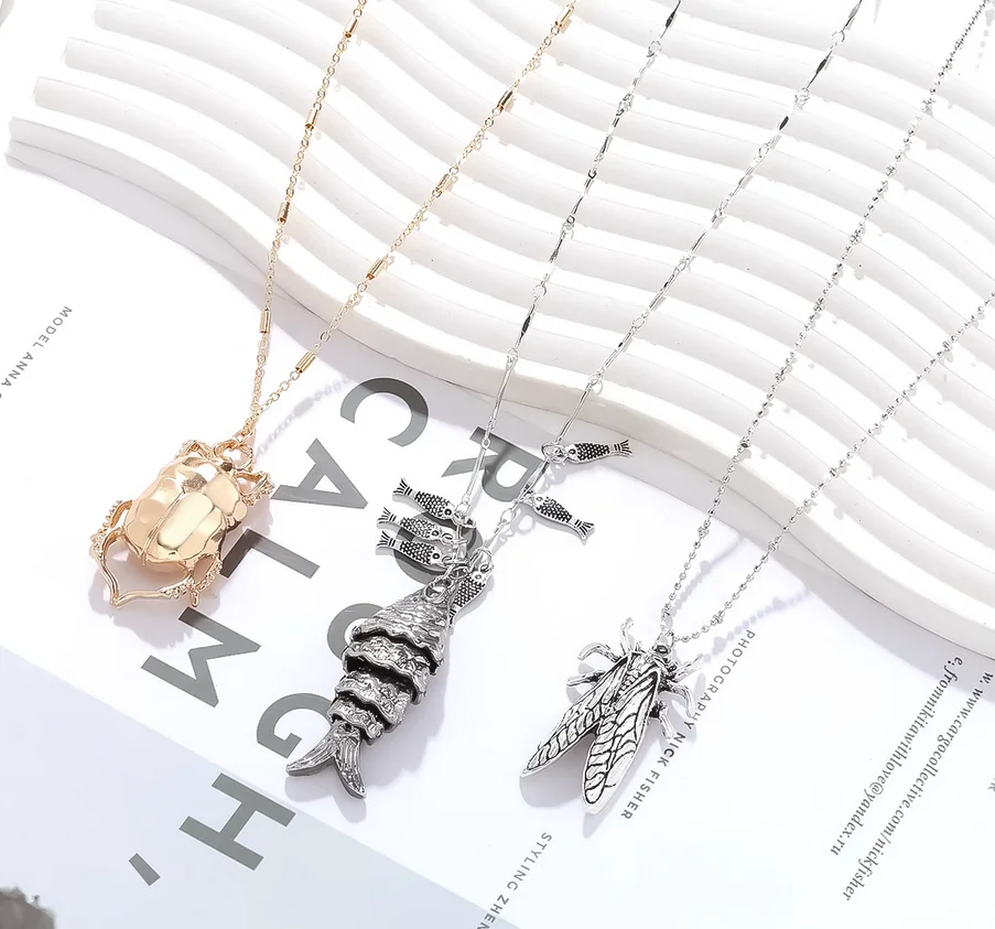 Europe and the United States exaggerated big-name multilayer long insect pendant necklace
