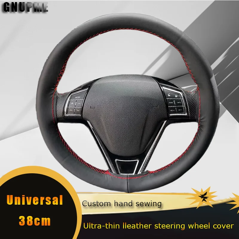 

Braid on Steering Wheel Car Steering Wheel Cover with Needles and Thread Perforated Leather Diameter 38cm Auto Car Accessories