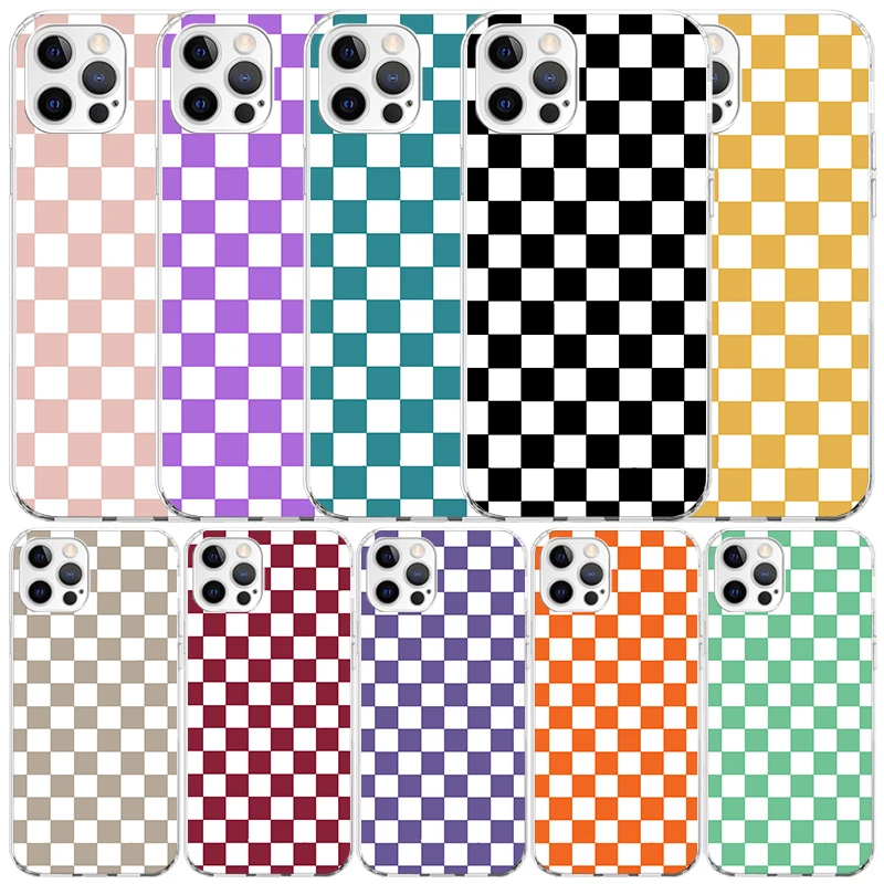 Retro Classic Chess Board Grid Phone Case For IPhone 16 17 18 16E 17E 15 14 Plus 13 12 Pro Max + Soft TPU Back Cover Shell 16 17