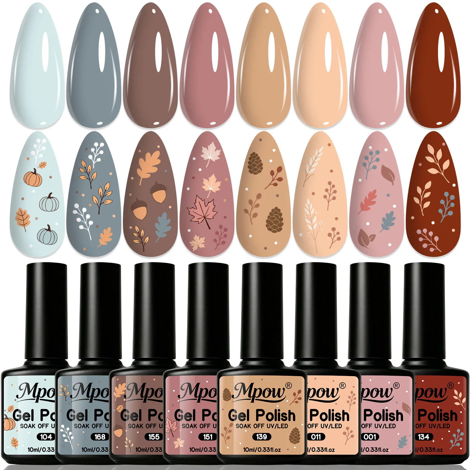 Mpow 4/8Pcs 10ml Fall Winter Gel Nail Polish Set Nude Brown Blue Pink Shades Semi Permanent Nail Art DIY Soak Off UV LED