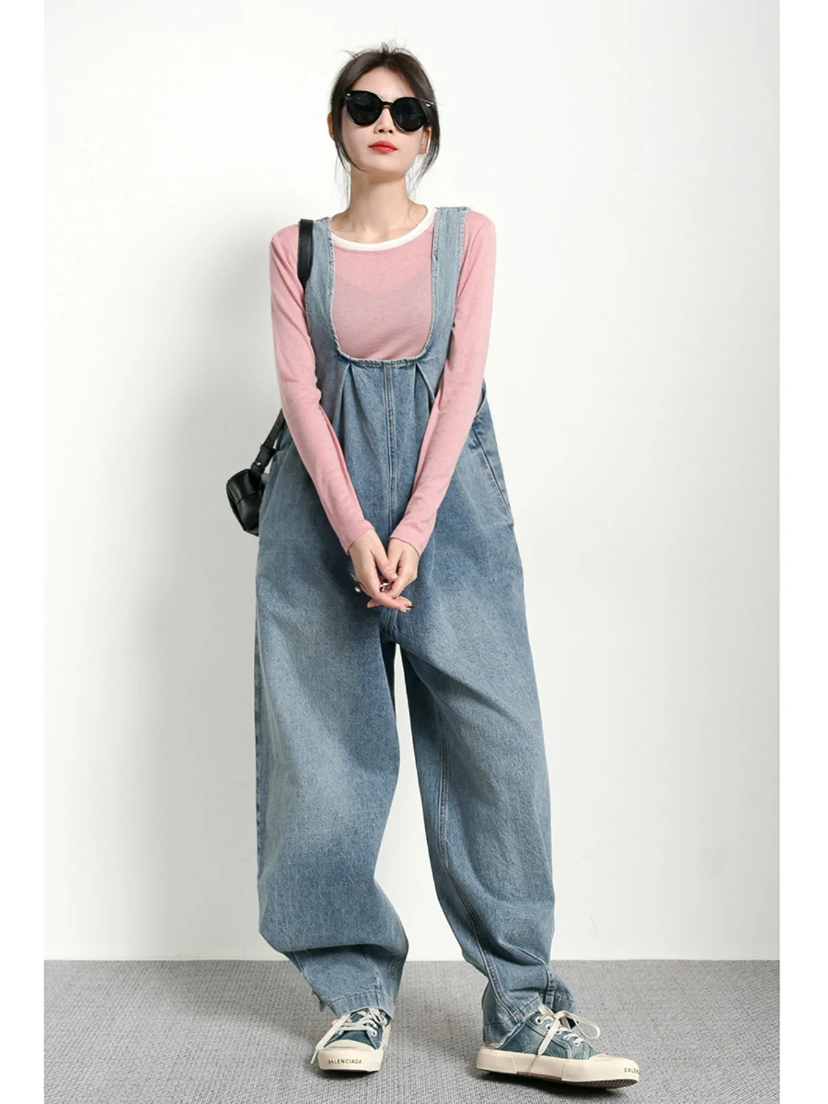 

Tide PA Tall Women's Blue Denim Overalls High Waist Long Pants Spring Autumn Season Fashionable plus Size Jeans by ChaoPa