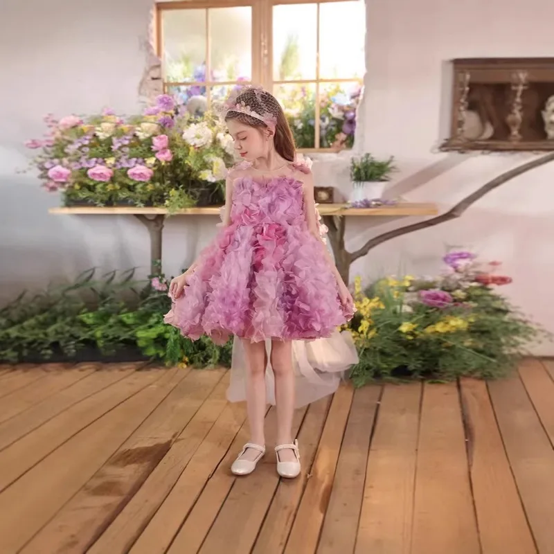 Girls' formal dress flower fairy, French birthday princess dress, children's runway show piano performance costume