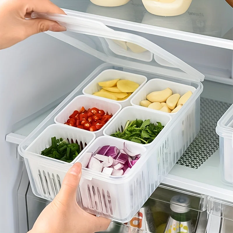 Versatile Kitchen  Box - Transparent, Detachable Compartments for Fruits, Vegetables, and More - Perfect for Refrigerator Organi