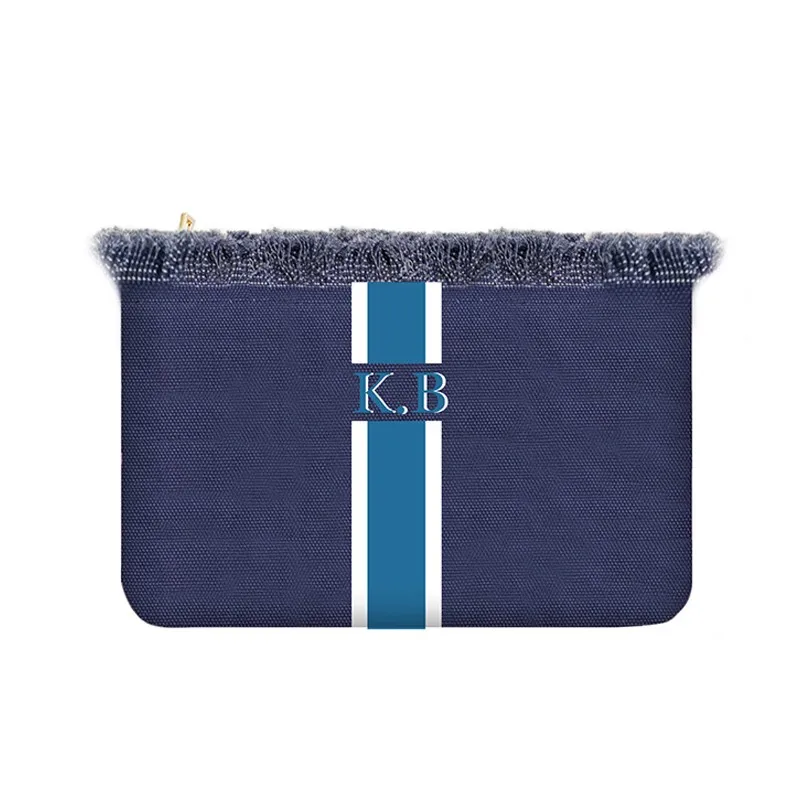 Pochette en Toile avec Lettres Brodées Personnalisées pour Femme, Sac à Rayures Verticales, Loisirs, Pompon, Cadeaux de Bureau, Plage, Vacances