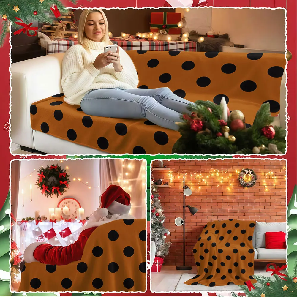 Orange Black Polka Dots Winter Summer Flannel Blanket Throw Fleece Soft Fuzzy Plush Cozy Fleece Blankets for Sofa Ideal Gifts