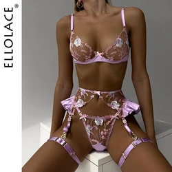 KEOLACE-Ensemble de lingerie florale à volants, sous-vêtements sexy en dentelle transparente, soutien-gorge push-up attrayant, tenues de luxe, 7.0