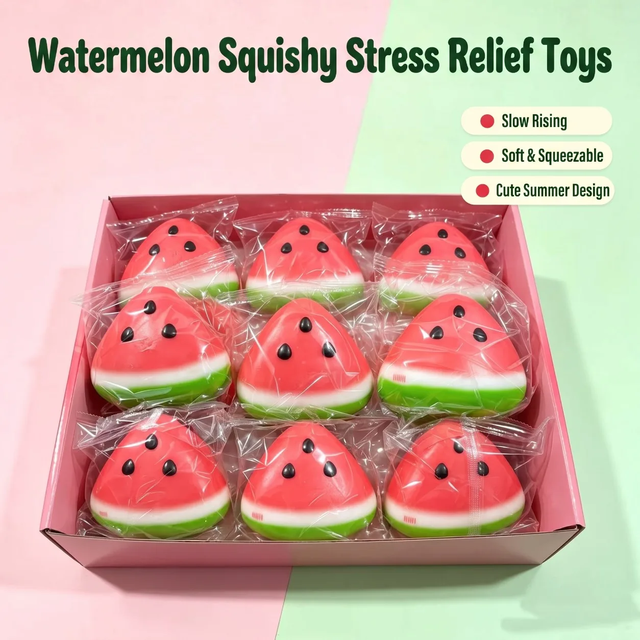 1pc or 12pcs Pink and Green Watermelon Squeeze Toy, Soft Fidget for Kids' Parties, Classroom Rewards, Holiday Gifts and Playtime