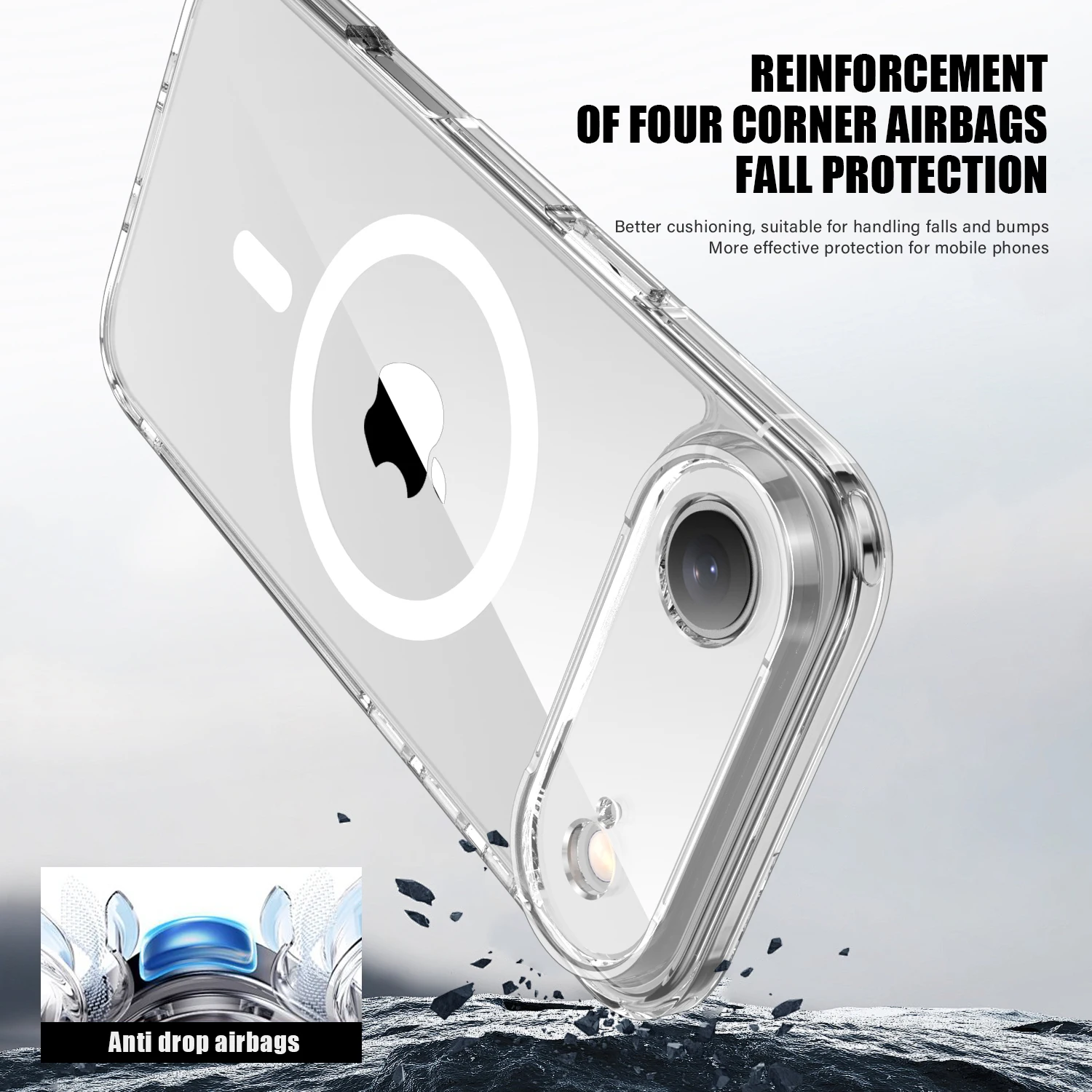 KEYSION Odporne na wstrząsy przezroczyste etui MagSafe do iPhone 17 Air HD Clear TPU + PC Magnetyczna bezprzewodowa ładowarka Tylna obudowa telefonu — zdjęcie produktu 4