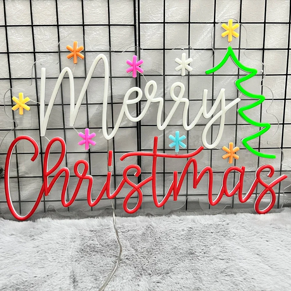 Merry Christmas snowflake Neon Sign Party Gifts Holiday LED Night light Room Living Home Decor Wall Hanging Christmas Decoration