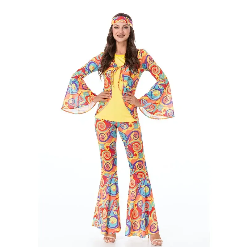 Sexy Couple Retro 60s 70s Hippie Cosplay Stagewear Halloween Performance Peace Love Vintage Disco Costume