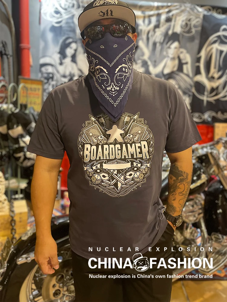 Nuclear Explosion Brand Strategy Game Printed T-Shirt Loose Fit Short Sleeve Deep Grey Cotton 250g Summer Fashion Casual Tee