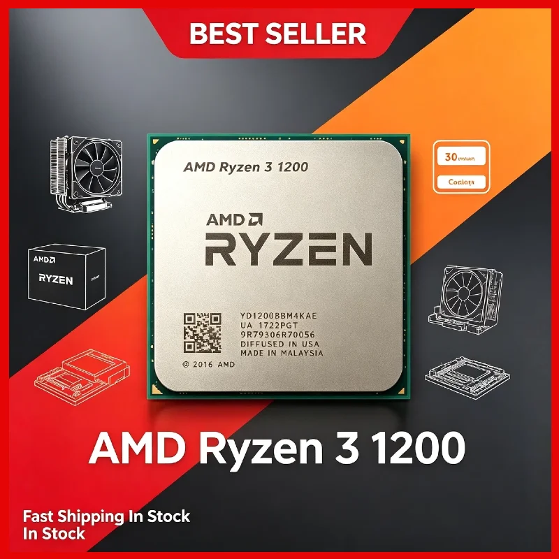 Processeur de bureau AMD Ryzen 3 1200 4C 4T 3,4 GHz AM4 Socket Débloqué Pro X Max Gaming Tray Sans Ventilateur 65W 8MB L3 Rapide