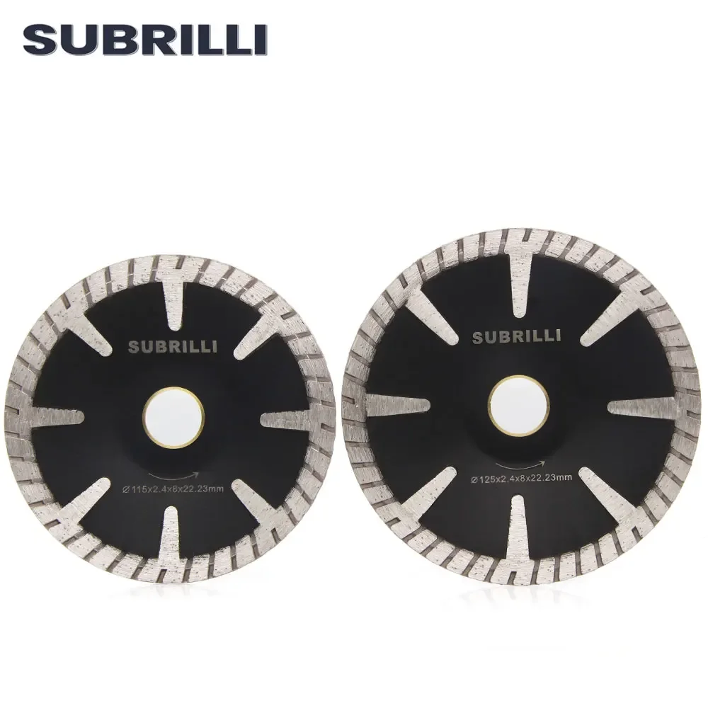 SUBRILLI Pisau Gergaji Cekung Berlian, Gergaji Berlian 115/125/180Mm Diska Pemotong Melengkung Pelek Turbo Pelindung Segmentasi Gigi Cembung Berlian