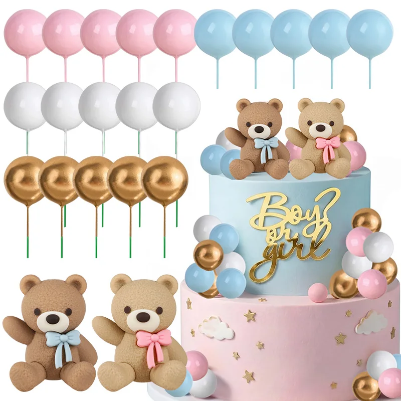 22Pcs/set Gender Reveal Cake Toppers Teddy Bear Ball Cake DIY Decoration Gender Reveal Boy Girl Birthday Party Decor Supplies