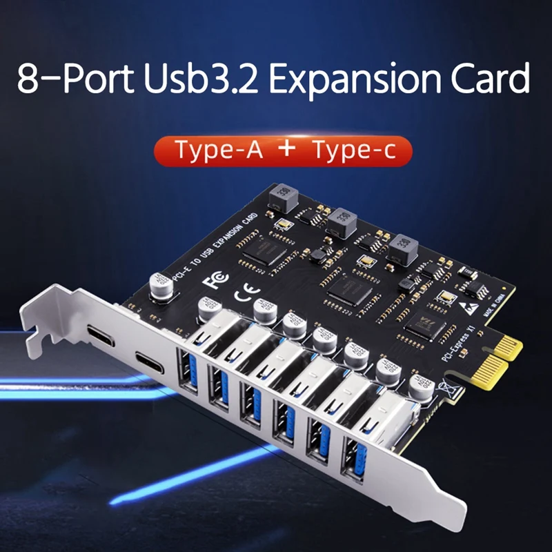 USB 3.2 dan Tipe C PCI-E Kartu Ekspansi PCIE Ke Pengontrol USB 6Port + 2Port USB-C 3.2 Adaptor Kartu PCI-E
