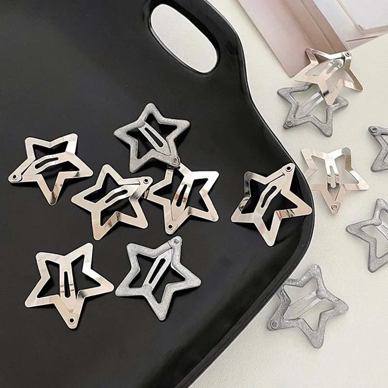 10/100pcs Silver Star Hair Clips for Girls Filigree Star Metal Snap Clip Hairpins Barrettes HairJewelry Nickle Free Lead Free