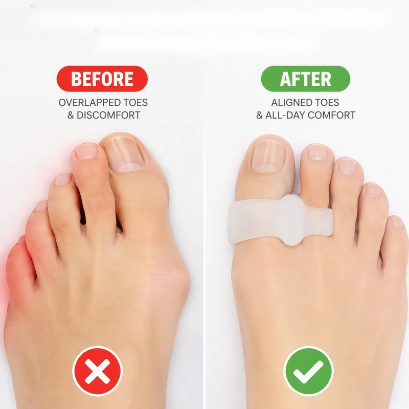 4PCS Soft Silicone Double‑Loop Toe Separator, Wearable In Shoes Gel Toe Spacer, Anti‑Friction Foot Protector Foot Care Accessory