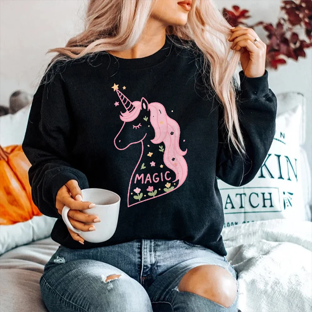 

Fantasy Pink Unicorn Magic Casual Crewneck Sweatshirt Graphic Fashionable 100% Cotton Hoodie Comfortable Breathable Loose Fit