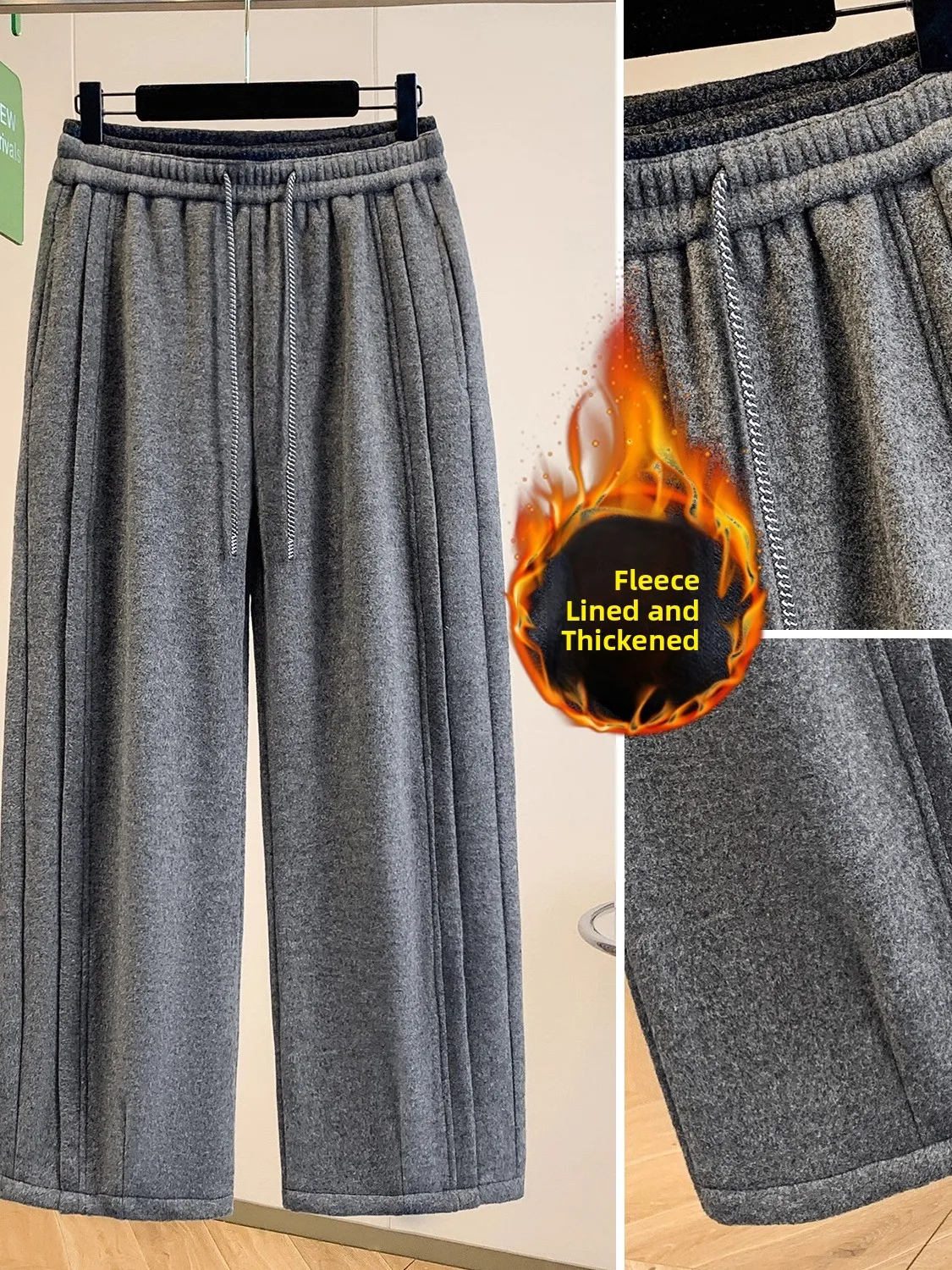 

Теплые брюки с широкими штанинами на флисовой подкладке, осенне-зимние повседневные спортивные брюки с высокой талией из смесового полиэстера и спандекса, с дизайном складок-«ножевидных плиссе»